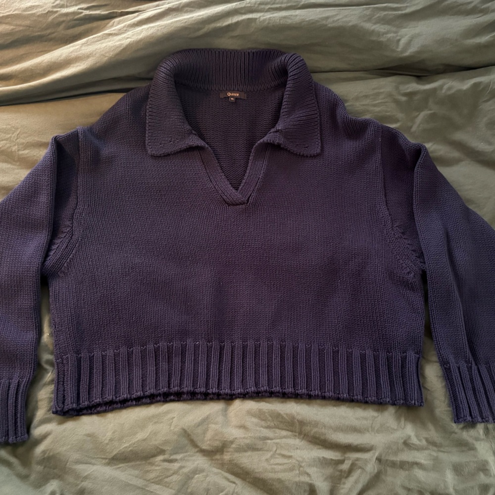 Quince Navy Blue Knit Polo Sweater